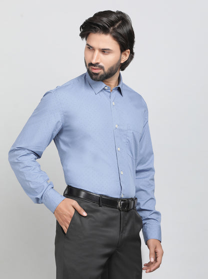 Light Blue Printed Tailored Fit Semi Casual Shirt | JadeBlue