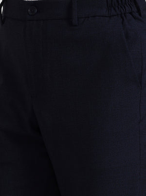 Navy Blue Checked Slim Fit Casual Trouser | JadeBlue