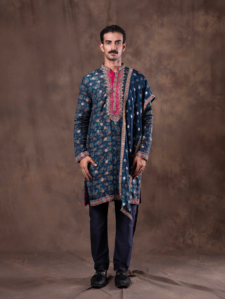 Blue Printed  Kurta Pajama | TULA