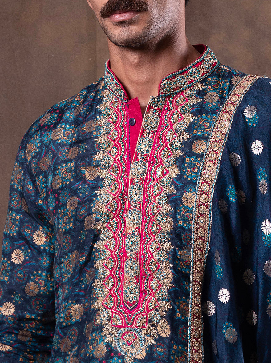Blue Printed  Kurta Pajama | TULA