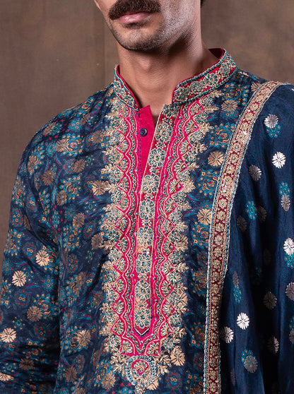 Blue Printed  Kurta Pajama | TULA