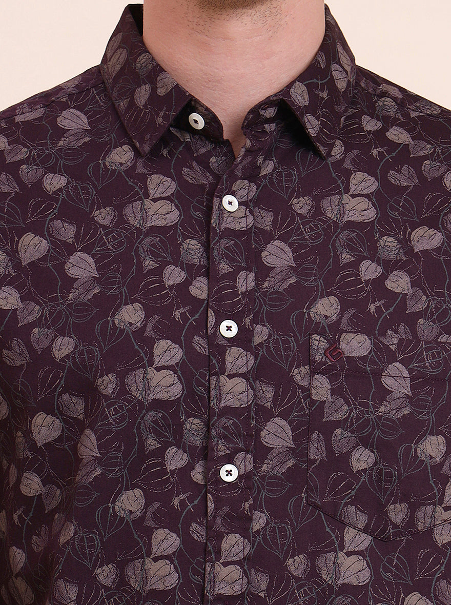 Wine Printed Slim Fit Casual Shirt | Greenfibre