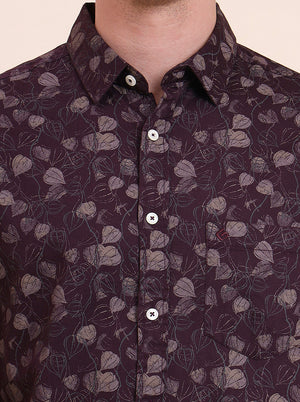 Wine Printed Slim Fit Casual Shirt | Greenfibre