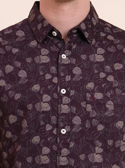 Wine Printed Slim Fit Casual Shirt | Greenfibre