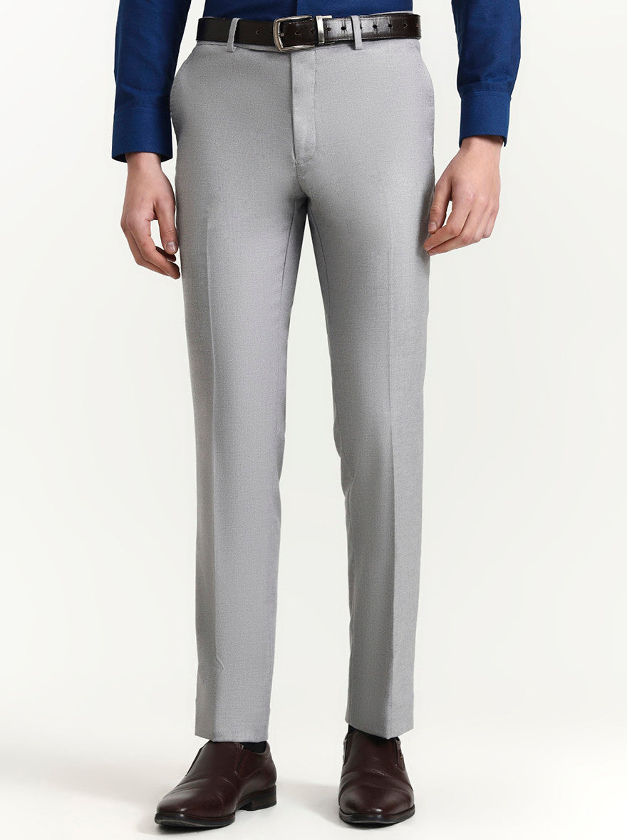 Light Grey Solid Slim Fit Formal Trouser | Greenfibre