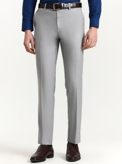 Light Grey Solid Slim Fit Formal Trouser | Greenfibre