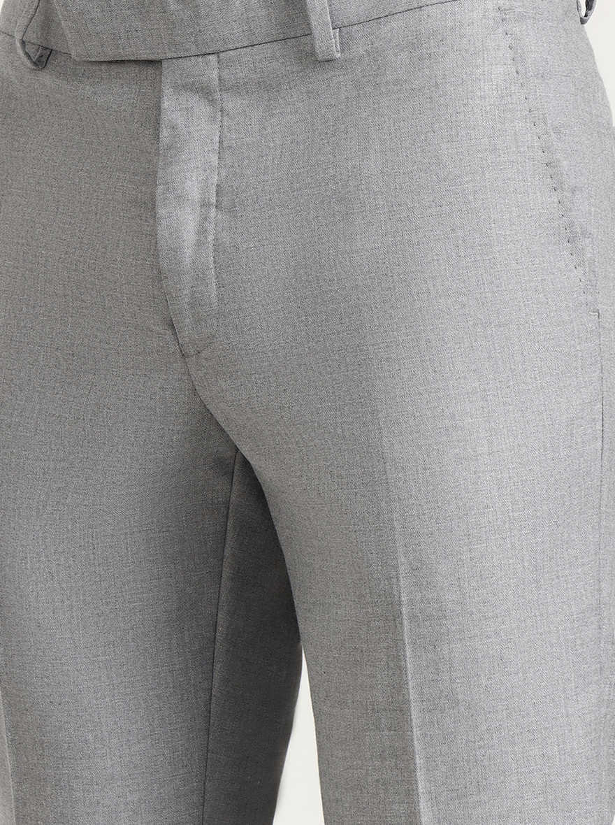 Light Grey Solid Slim Fit Formal Trouser | Greenfibre