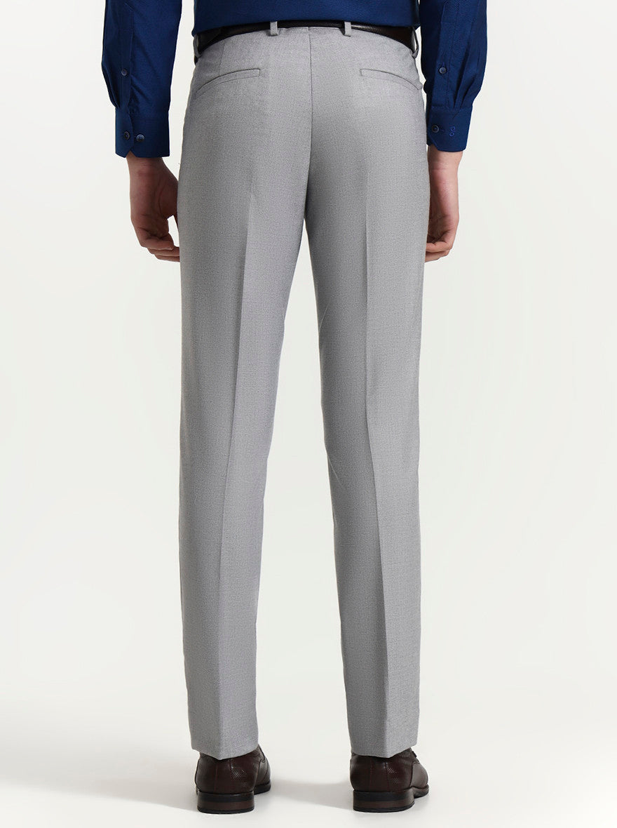 Light Grey Solid Slim Fit Formal Trouser | Greenfibre