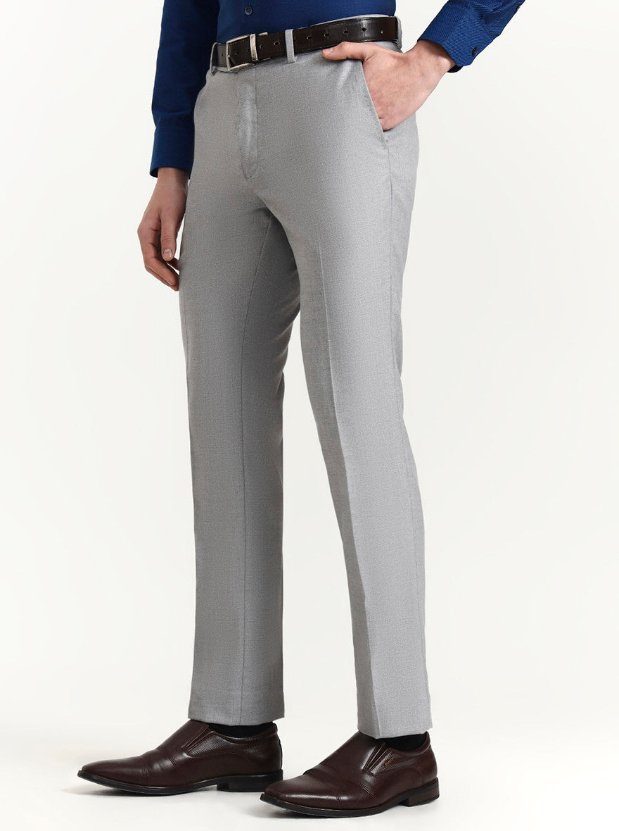 Light Grey Solid Slim Fit Formal Trouser | Greenfibre