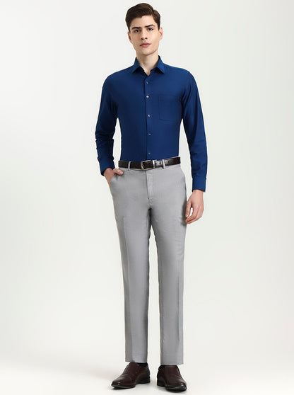 Light Grey Solid Slim Fit Formal Trouser | Greenfibre