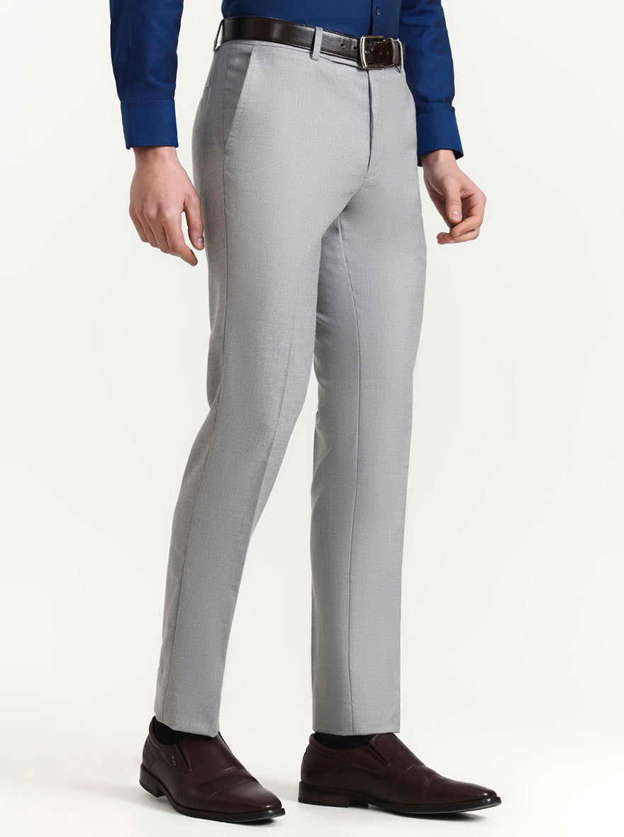 Light Grey Solid Slim Fit Formal Trouser | Greenfibre