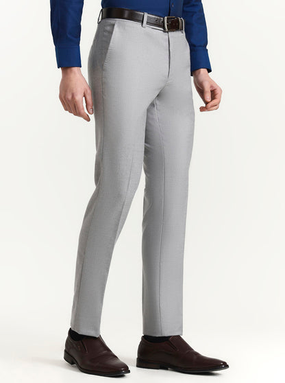 Light Grey Solid Slim Fit Formal Trouser | Greenfibre