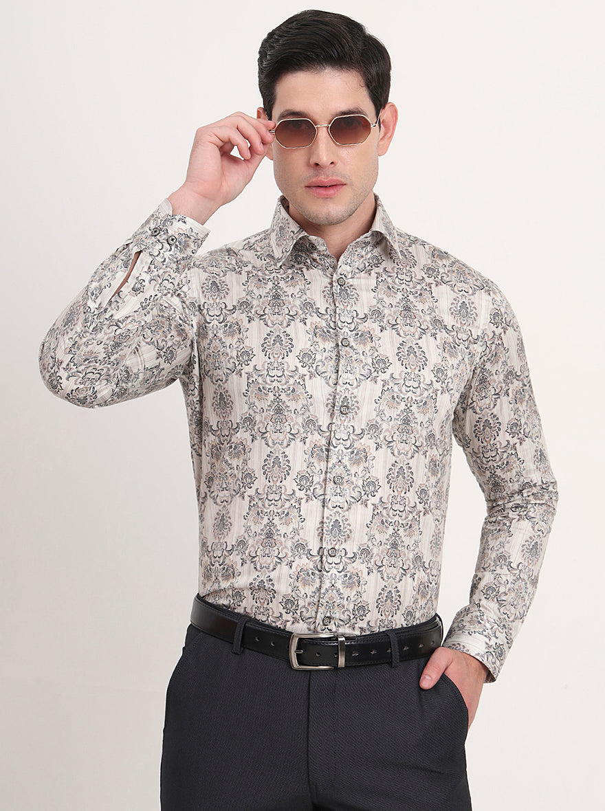 Black Printed Slim Fit Party Wear Shirt | Wyre
