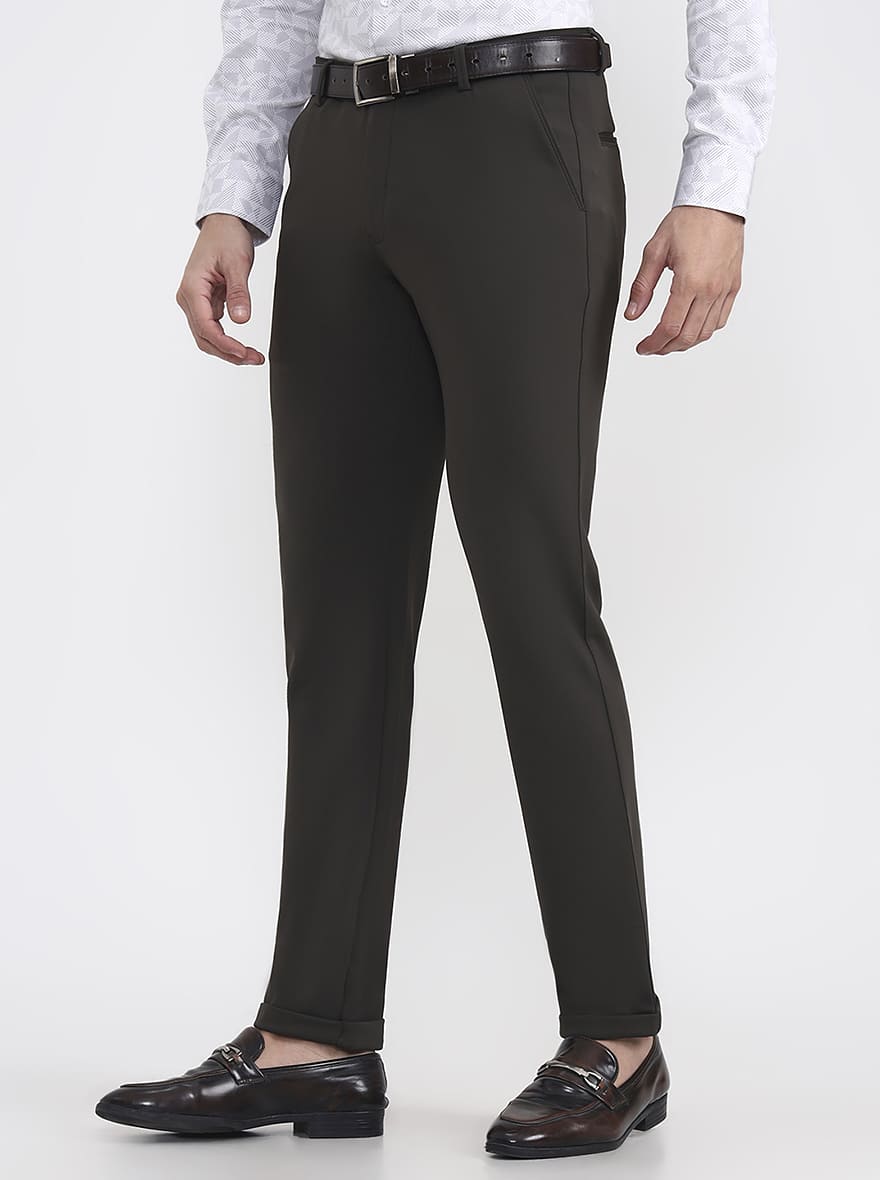 Olive Grey Solid Slim Fit Club Wear Trouser | Wyre