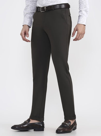 Olive Grey Solid Slim Fit Club Wear Trouser | Wyre