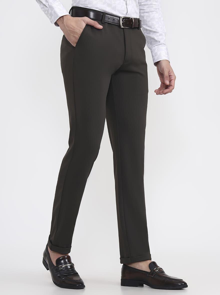 Olive Grey Solid Slim Fit Club Wear Trouser | Wyre