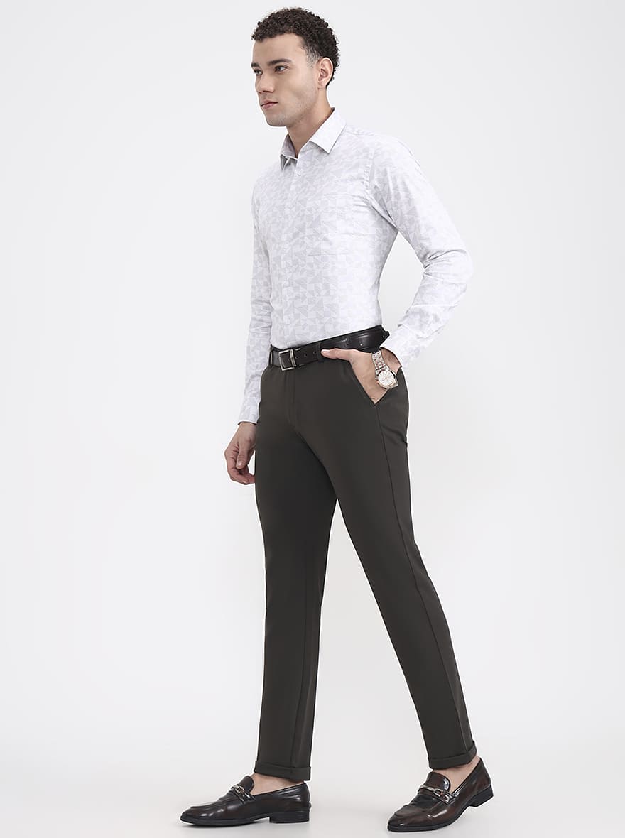 Olive Grey Solid Slim Fit Club Wear Trouser | Wyre