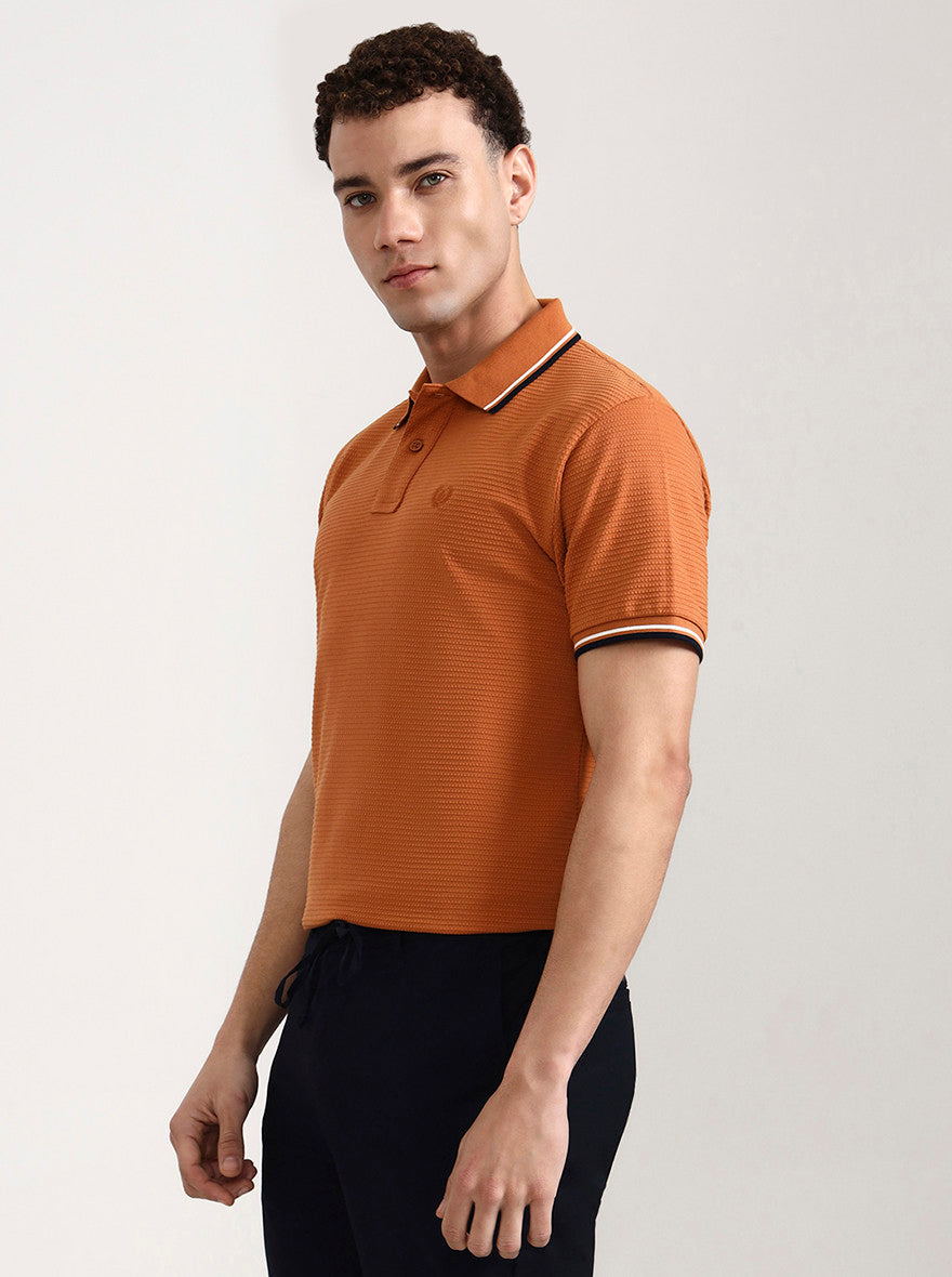 Orange Solid Slim Fit Polo T-Shirt | Greenfibre
