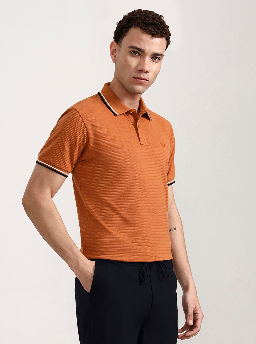 Orange Solid Slim Fit Polo T-Shirt | Greenfibre