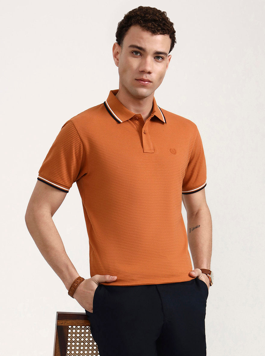 Orange Solid Slim Fit Polo T-Shirt | Greenfibre