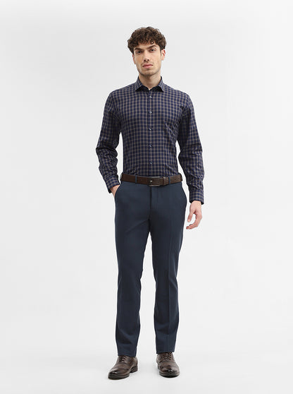 Blue & Fawn Checked Regular Fit Formal Shirt | Greenfibre