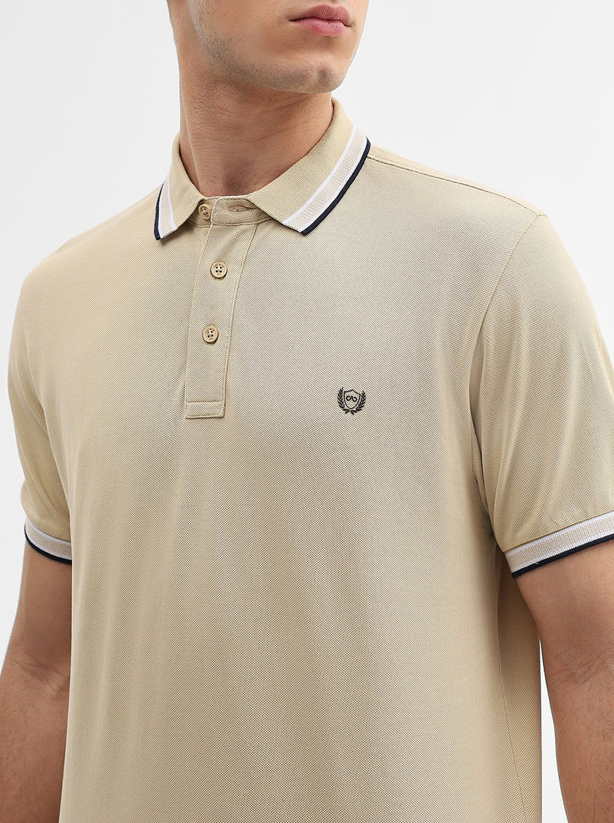 Khaki Solid Slim Fit Polo T-Shirt | JadeBlue