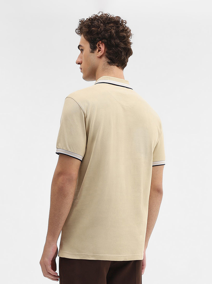 Khaki Solid Slim Fit Polo T-Shirt | JadeBlue