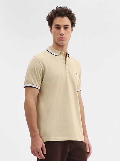 Khaki Solid Slim Fit Polo T-Shirt | JadeBlue