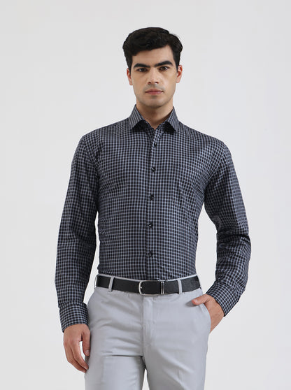 Grey Checked Regular Fit Formal Shirt | JadeBlue