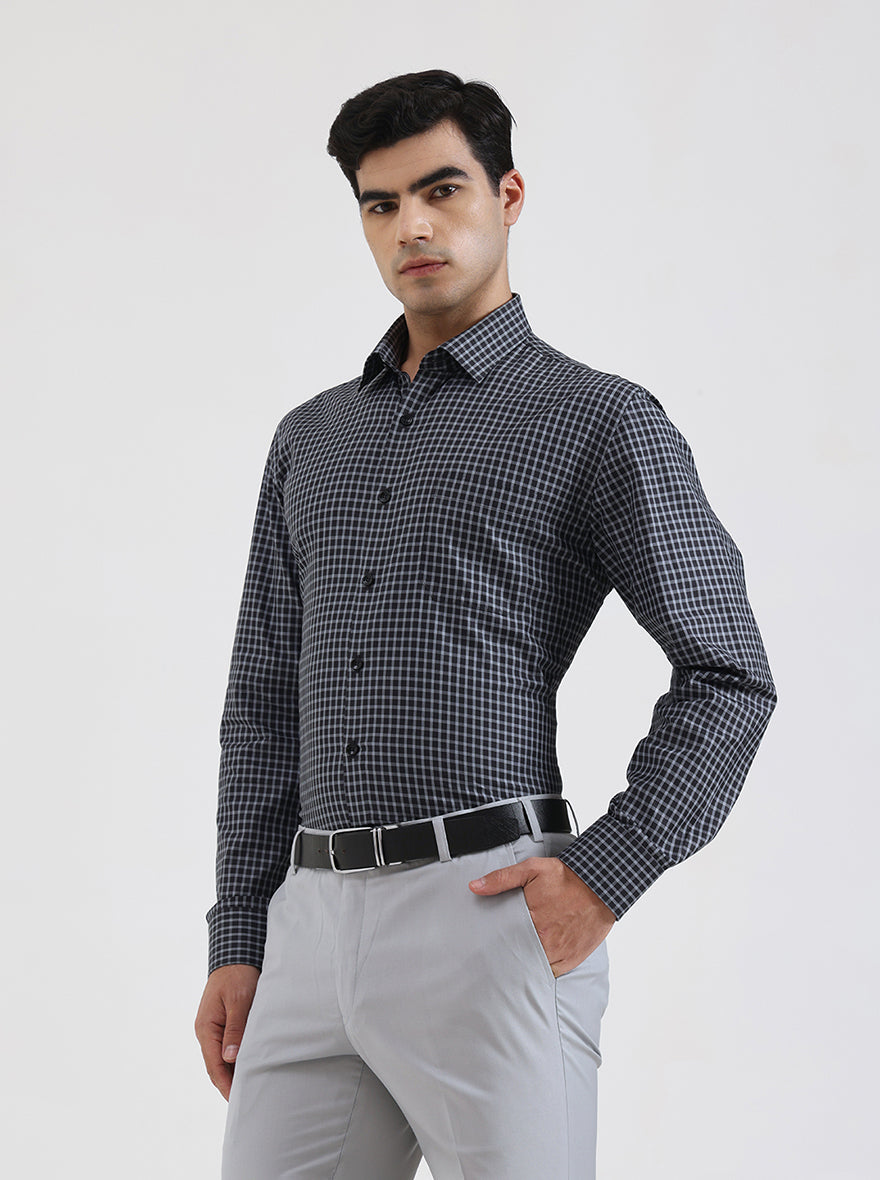 Grey Checked Regular Fit Formal Shirt | JadeBlue