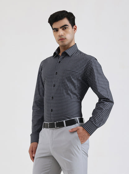 Grey Checked Regular Fit Formal Shirt | JadeBlue
