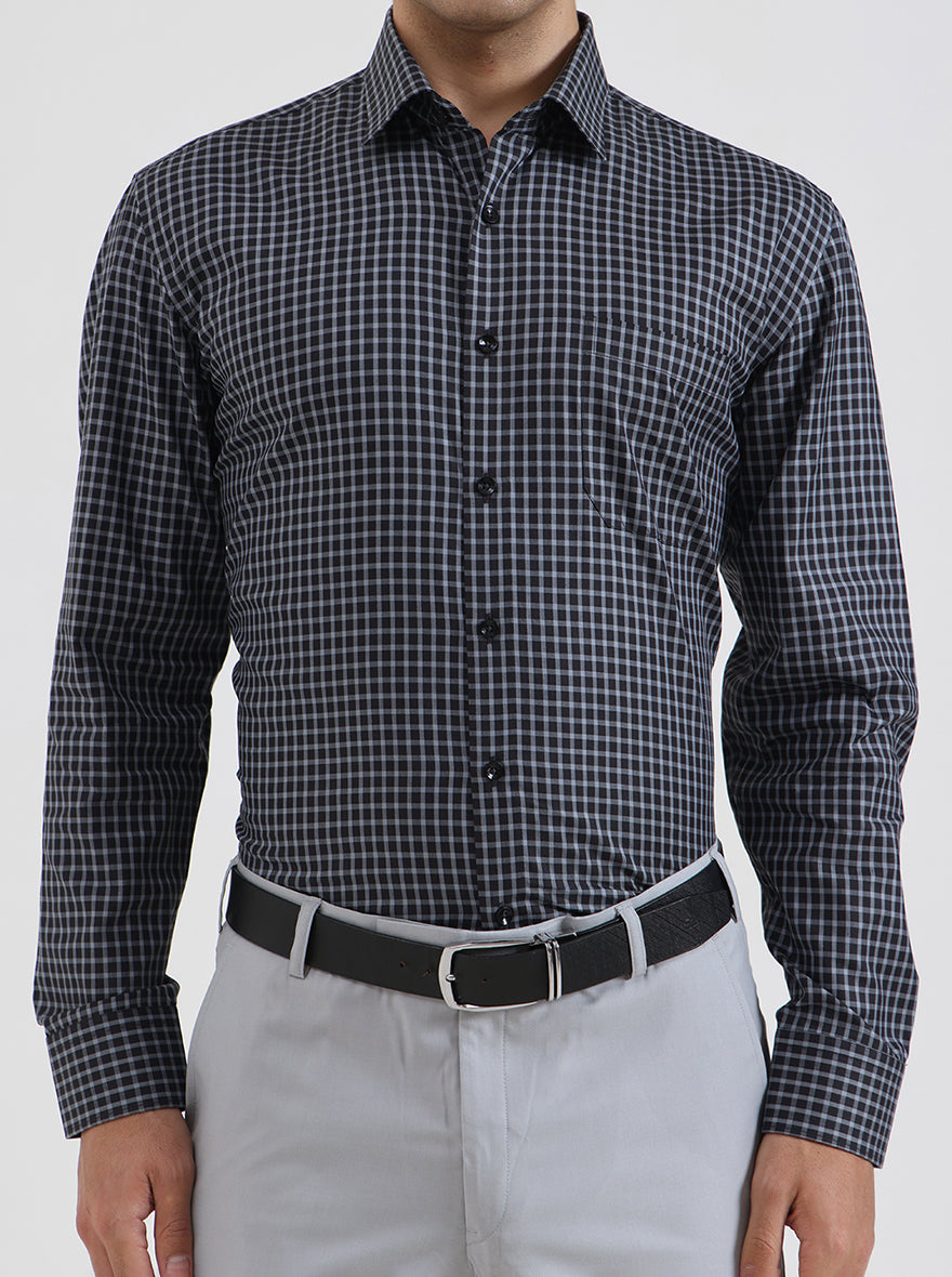 Grey Checked Regular Fit Formal Shirt | JadeBlue