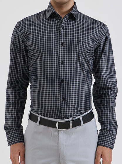 Grey Checked Regular Fit Formal Shirt | JadeBlue