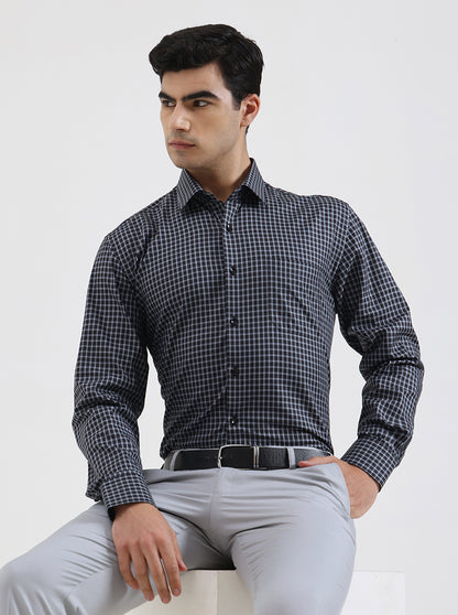 Grey Checked Regular Fit Formal Shirt | JadeBlue