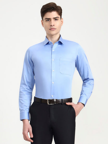Blue Solid Regular Fit Formal Shirt | JadeBlue