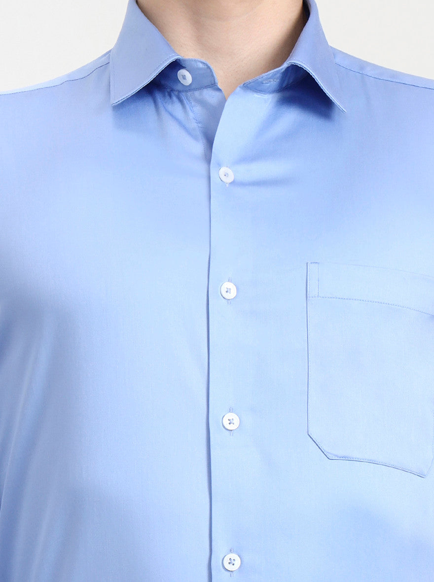 Blue Solid Regular Fit Formal Shirt | JadeBlue