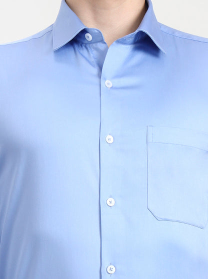 Blue Solid Regular Fit Formal Shirt | JadeBlue