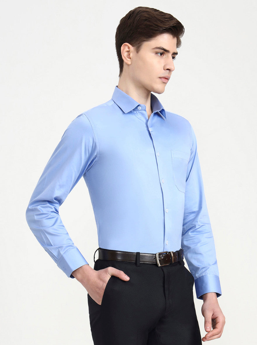 Blue Solid Regular Fit Formal Shirt | JadeBlue