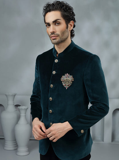 Peacock Green Embroidered Jodhpuri Suit | JB X JB