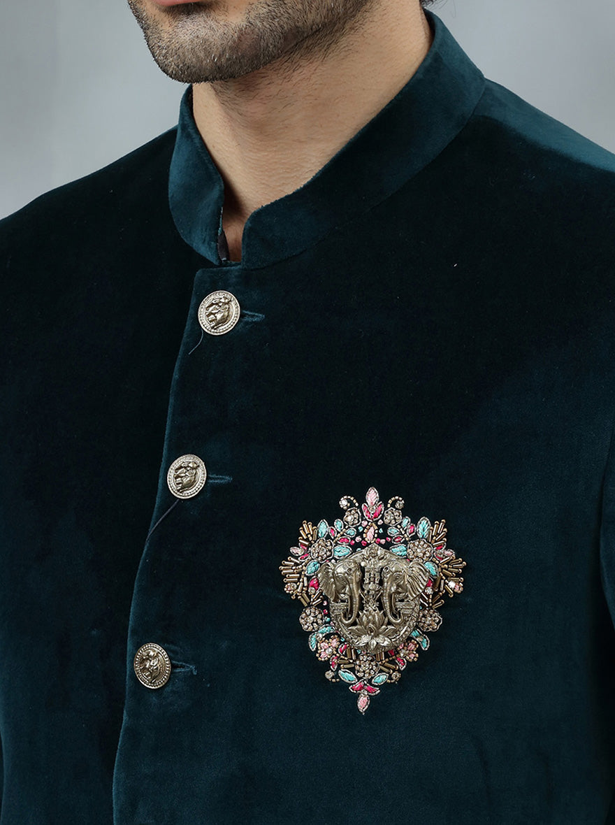 Peacock Green Embroidered Jodhpuri Suit | JB X JB