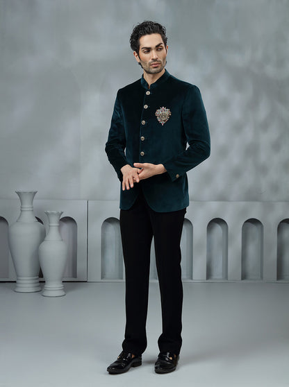 Peacock Green Embroidered Jodhpuri Suit | JB X JB