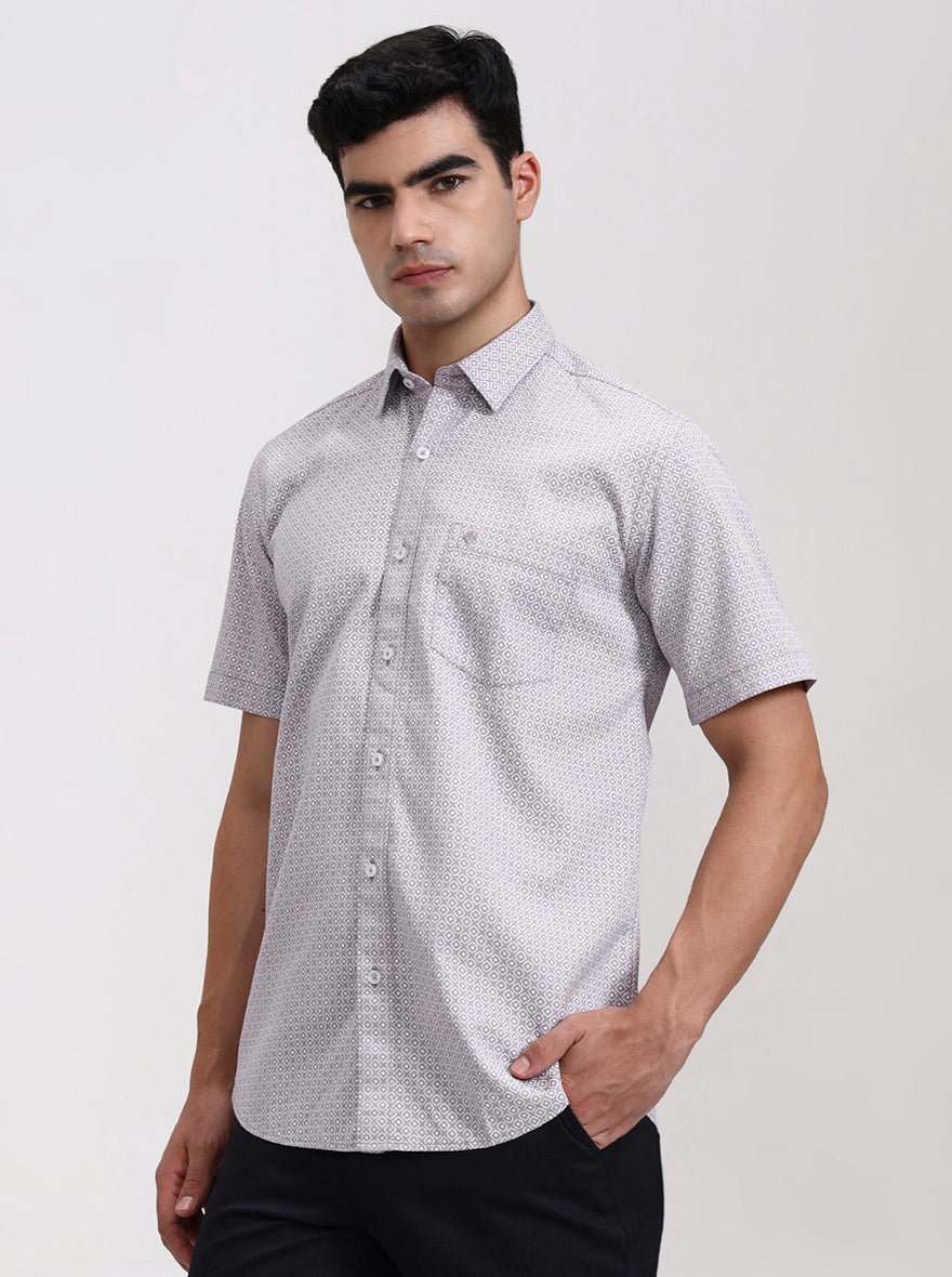 Purple Printed Slim Fit Semi Casual Shirt | Greenfibre