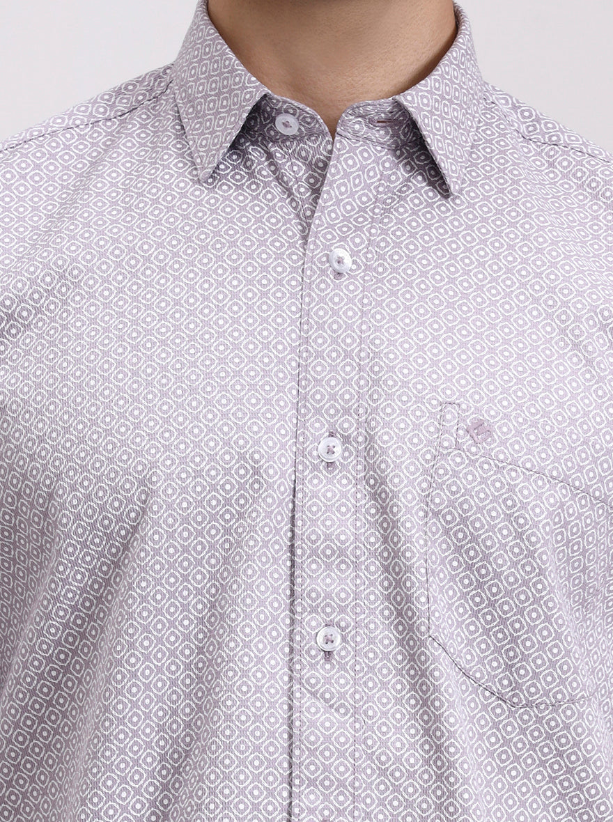Purple Printed Slim Fit Semi Casual Shirt | Greenfibre