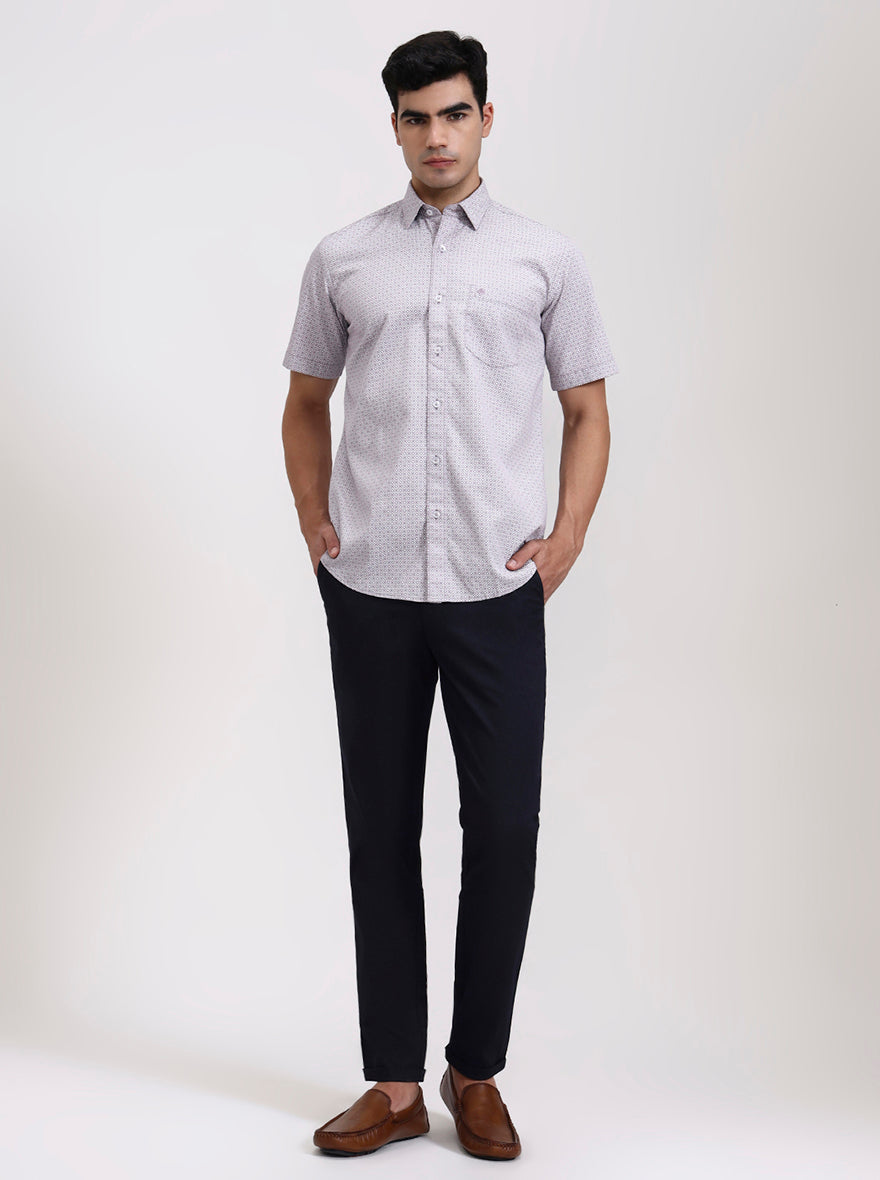 Purple Printed Slim Fit Semi Casual Shirt | Greenfibre