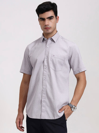 Purple Printed Slim Fit Semi Casual Shirt | Greenfibre