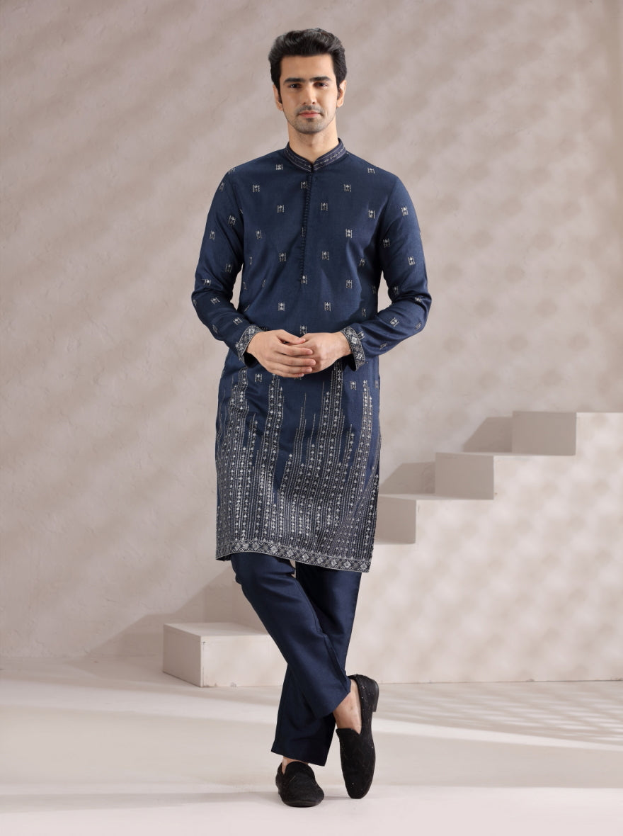 Navy Blue Embroidered Kurta Pajama | TULA