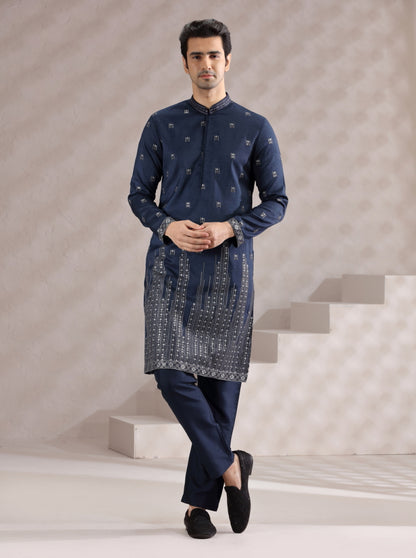 Navy Blue Embroidered Kurta Pajama | TULA