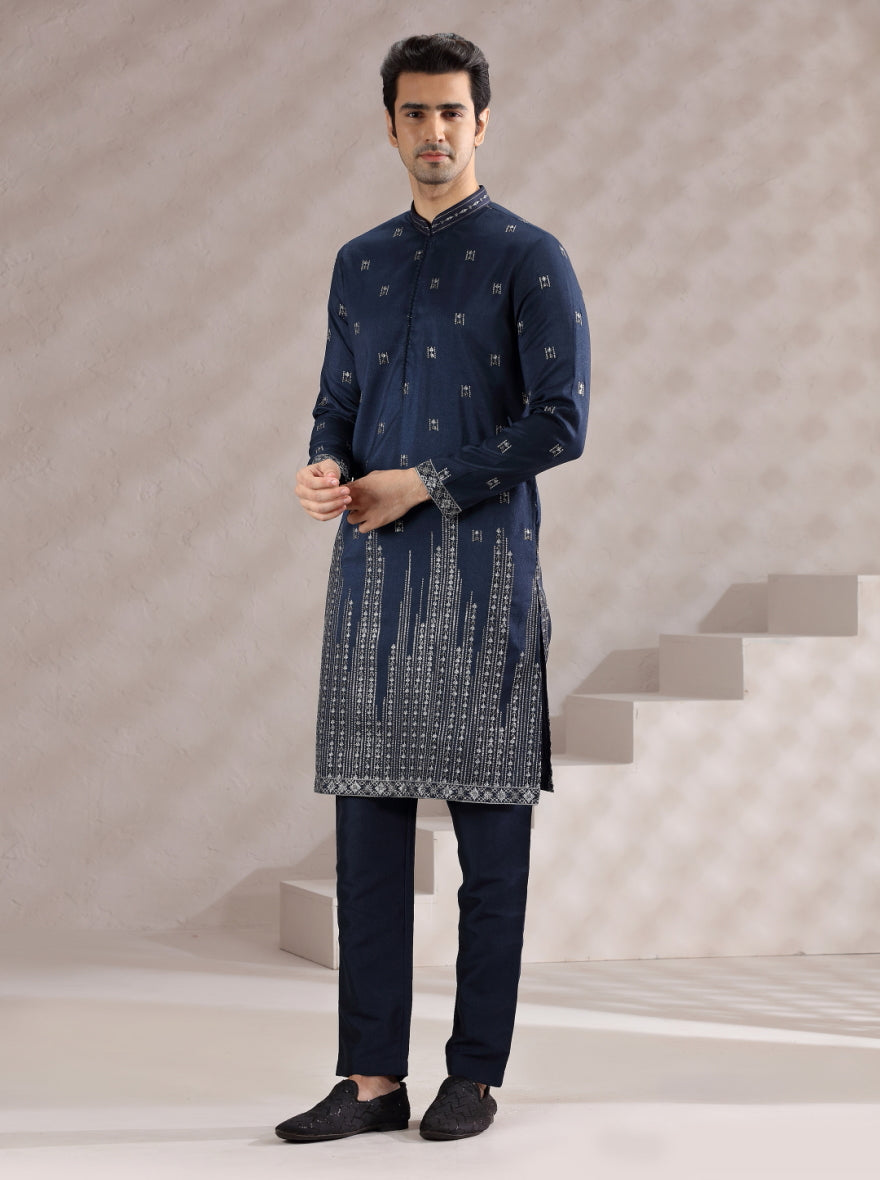 Navy Blue Embroidered Kurta Pajama | TULA