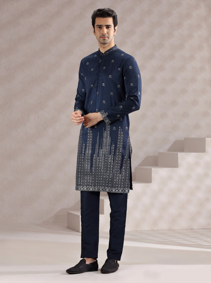 Navy Blue Embroidered Kurta Pajama | TULA