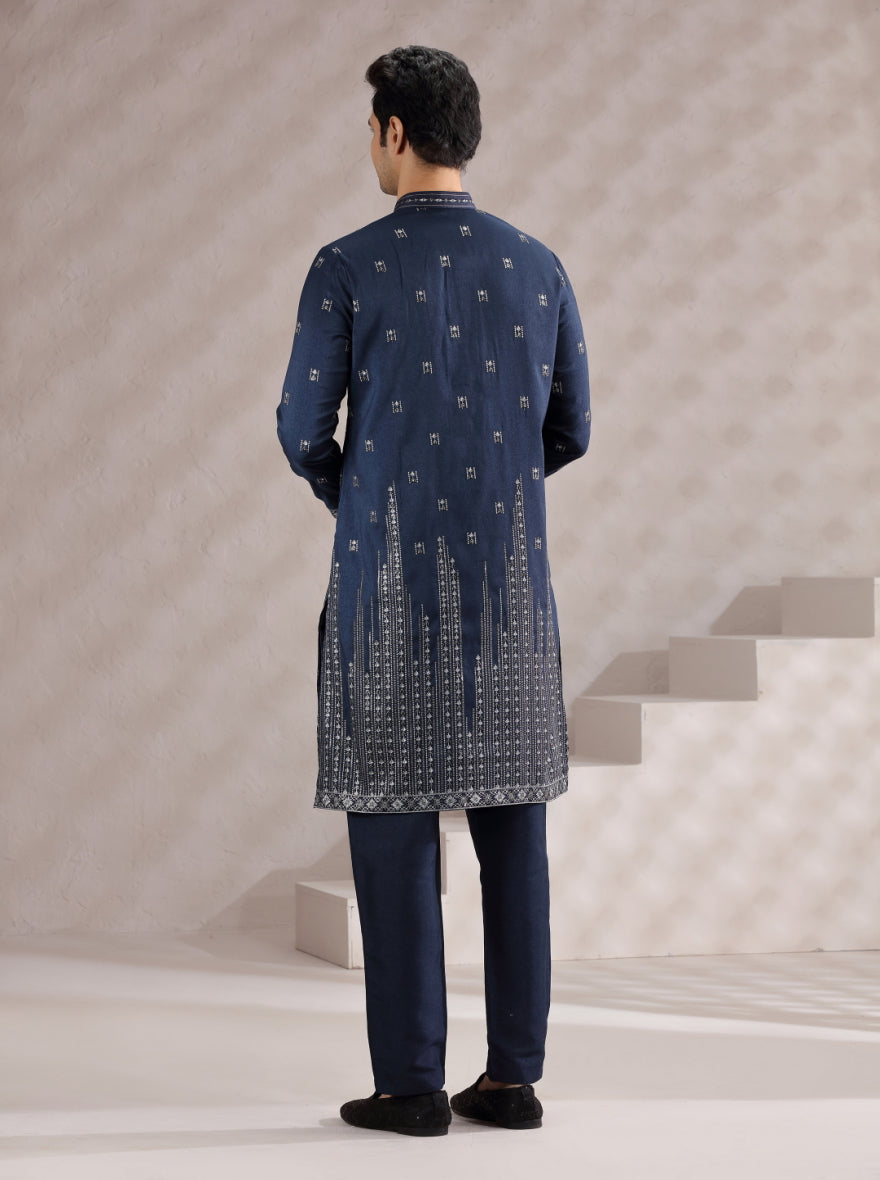 Navy Blue Embroidered Kurta Pajama | TULA